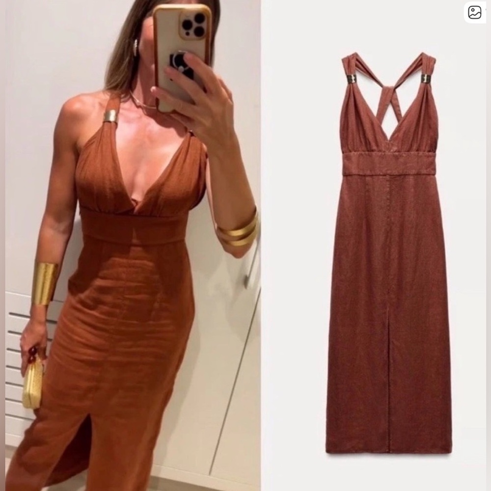 Zara Rust Brown Backless Maxi Dress - Picture 2 of 14
